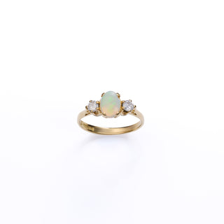18ct Yellow Gold Diamond And Opal Trilogy Ring