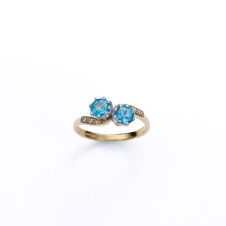 18ct Yellow Gold Blue Topaz And Diamond Toi Et Moi Crossover Ring