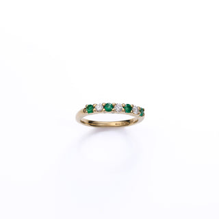 18ct Yellow Gold Diamond And Emerald Half Eternity Ring