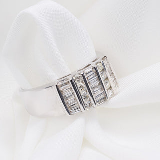 18ct White Gold 1ct+ Diamond Baguette Cluster Band Ring – 9mm Wide