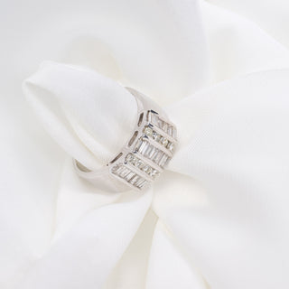 18ct White Gold 1ct+ Diamond Baguette Cluster Band Ring – 9mm Wide