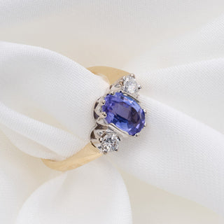18ct Yellow Gold AAA Tanzanite And Diamond Trilogy Ring -1.5ct Centre