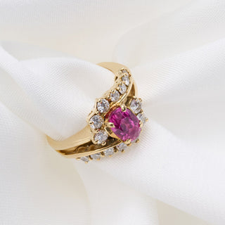 Vintage 18ct Yellow Gold 1ct Ruby & 0.55ct Diamond Cluster Ring