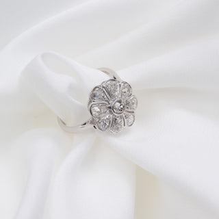 9ct White Gold Old Rose Cut 0.93ct Diamond Antique Style Cluster Ring