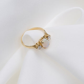 18ct Yellow Gold Diamond And Opal Trilogy Ring