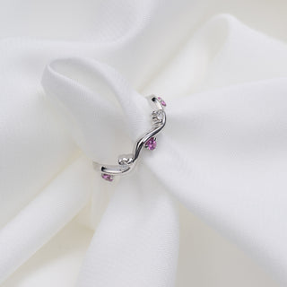 18ct White Gold Diamond And Pink Sapphire Bespoke Wave Band Ring