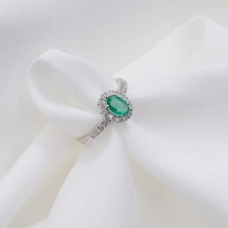 9ct White Gold Diamond And Emerald Halo Cluster Ring