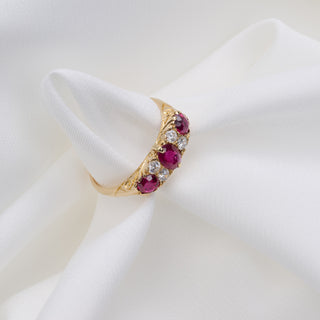 Antique 18ct Yellow Gold Ruby Trilogy Style Ring Birmingham 1914