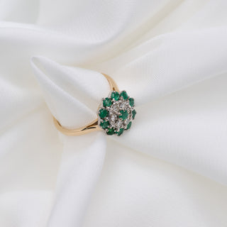 Vintage 18ct Yellow Gold Diamond And Emerald Cluster Ring