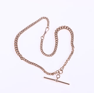 Edwardian 9ct Rose Gold Double Albert Chain T-Bar Necklace