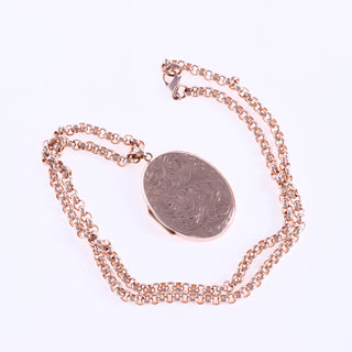 Vintage Large 9ct Rose Gold Floral Photo Locket Belcher Necklace