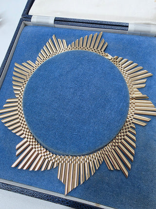 Vintage 1969 9ct Yellow Gold Handmade Fringe Collarette Necklace – 17 Inch – 78.2g
