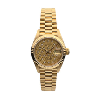 18ct Gold Rolex Lady Datejust Ref. 69178 - 26mm - Gold Pave Diamond Scatter Dial (1987)