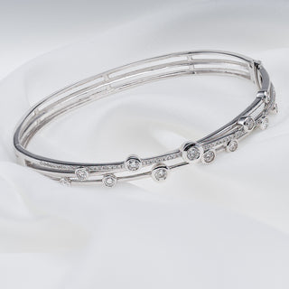 9ct White Gold 1ct Diamond Set Bubble Bangle