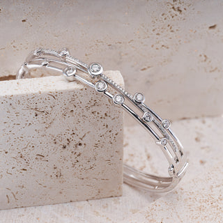 9ct White Gold 1ct Diamond Set Bubble Bangle