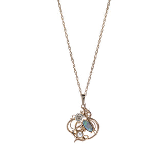 9ct Yellow Gold Opal And Pearl Arts & Crafts Marine Ring And Necklace Set
