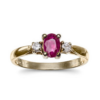 18ct Yellow Gold Ruby And Diamond Trilogy Three Stone Ring