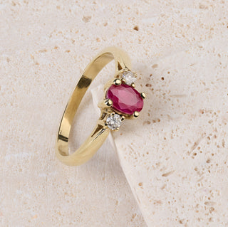 18ct Yellow Gold Ruby And Diamond Trilogy Three Stone Ring