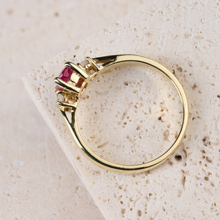 18ct Yellow Gold Ruby And Diamond Trilogy Three Stone Ring