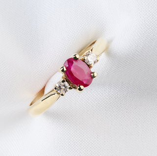 18ct Yellow Gold Ruby And Diamond Trilogy Three Stone Ring