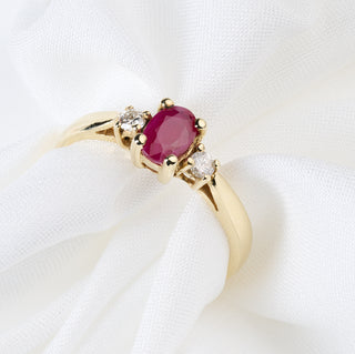 18ct Yellow Gold Ruby And Diamond Trilogy Three Stone Ring