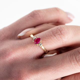 18ct Yellow Gold Ruby And Diamond Trilogy Three Stone Ring