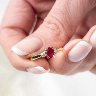 18ct Yellow Gold Ruby And Diamond Trilogy Three Stone Ring