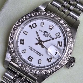 Rolex Ladies' Date 79240 - Automatic - 26mm - Custom Diamond & White Gold Bezel with White Dial