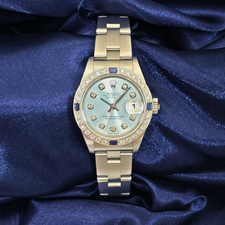 Rolex Datejust Ladies 79160 – 28mm – Steel – Custom Diamond & Sapphire Bezel – Tiffany Blue Diamond Dial – Automatic