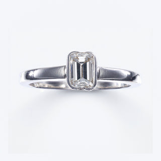 Platinum 950 Emerald Cut Diamond Solitaire Bezel Set Ring