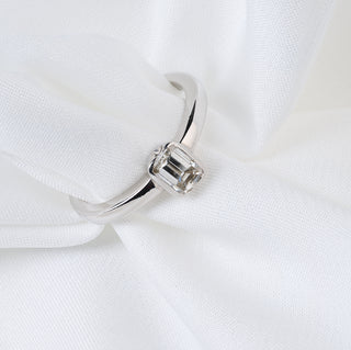 Platinum 950 Emerald Cut Diamond Solitaire Bezel Set Ring