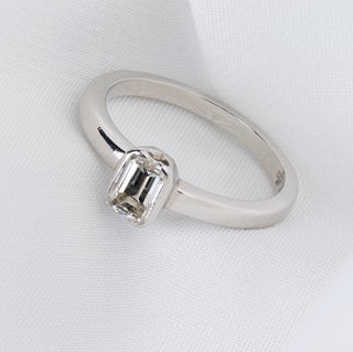Platinum 950 Emerald Cut Diamond Solitaire Bezel Set Ring
