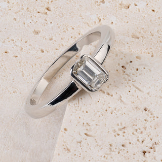 Platinum 950 Emerald Cut Diamond Solitaire Bezel Set Ring