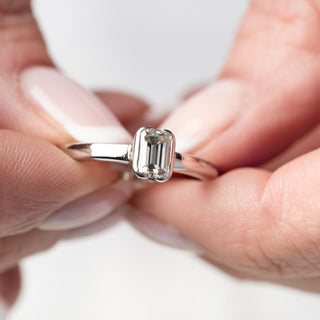 Platinum 950 Emerald Cut Diamond Solitaire Bezel Set Ring
