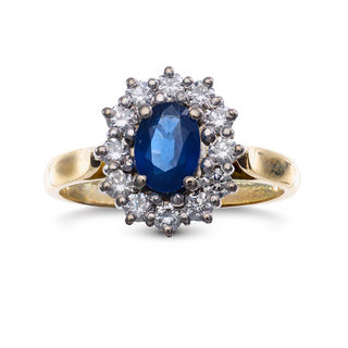 18ct Yellow Gold Diamond And 1ct Sapphire Halo Cluster Ring