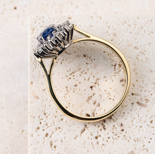 18ct Yellow Gold Diamond And 1ct Sapphire Halo Cluster Ring
