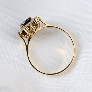 Vintage 18ct Yellow Gold Diamond And 1ct Natural Blue Sapphire Cluster Ring