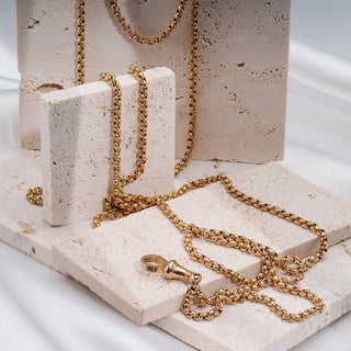 Antique 9ct Rose Gold Fancy Belcher Link Muff Chain Necklace 62"