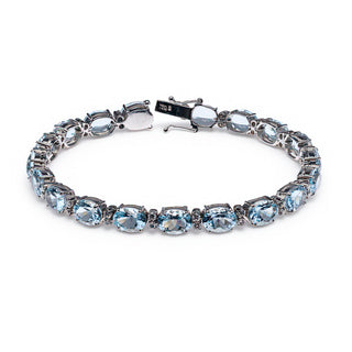 18ct White Gold 20ct Aquamarine And Diamond Tennis Style Bracelet