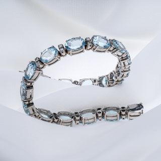 18ct White Gold 20ct Aquamarine And Diamond Tennis Style Bracelet