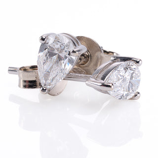 18ct White Gold Diamond Stud Earrings D Colour 1ct Pear Cut GIA Certified