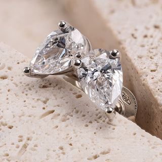 18ct White Gold Diamond Stud Earrings D Colour 1ct Pear Cut GIA Certified