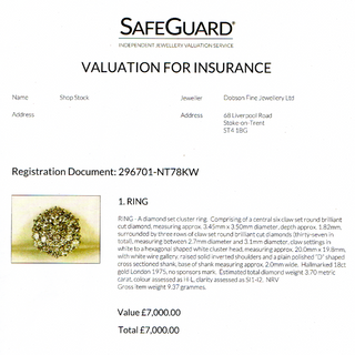 18ct White Gold 3.7ct Natural Diamond Cluster Cocktail Ring With Valuation/Grading Certificate