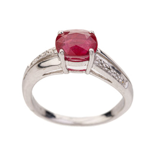 9ct White Gold Ruby And Diamond Twist Shank Solitaire Ring