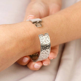 Victorian Sterling Silver Floral Tooled Cuff Bangle c1883