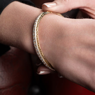 Vintage 18ct White & Yellow Gold Diamond Line Bangle – 2.00ct – Medium Fit-Hinged