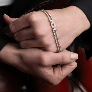 18ct White Gold Diamond Two-Strand Bracelet – Art Deco Style – 1.30ct – 7.5”