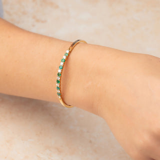 18ct Yellow Gold Emerald & 0.75ct Diamond Bangle Bracelet