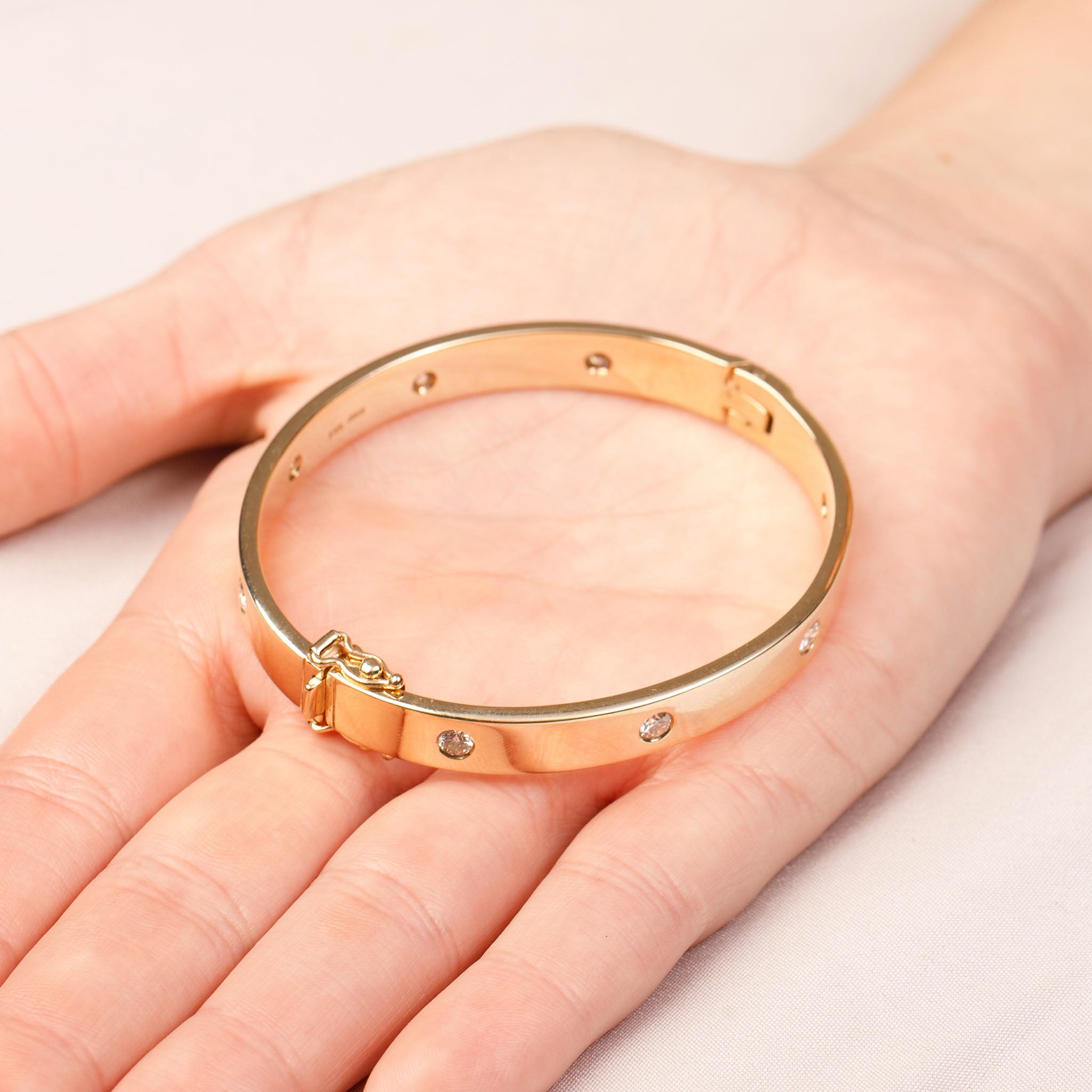 Heavy 9ct Yellow Gold Diamond Set Love Bracelet Style Bangle