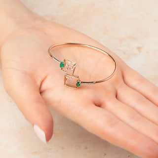 18ct Rose Gold Oval Cut Emerald & Diamond Botanical Bangle Bracelet